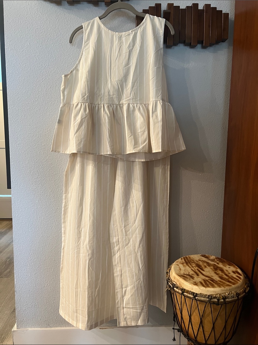 Women’s Cream Peplum Top and Wide-Leg Pants Set - Cream